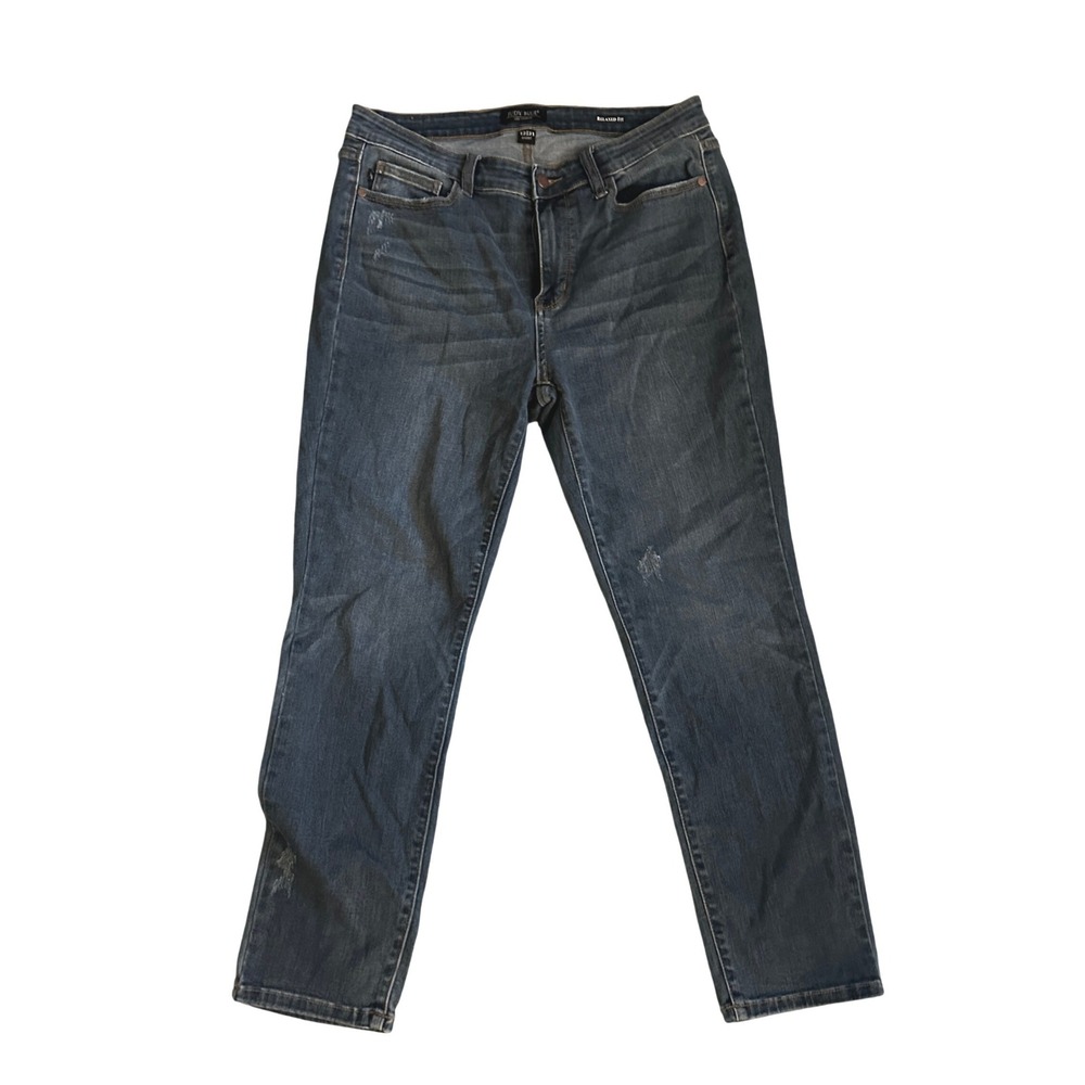 Judy Blue Relaxed Fit Jeans Womens 13/31 Short Dark Wash Excellent Distressed